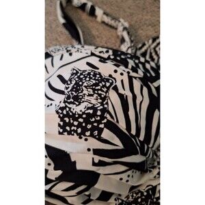 Coco Reef Contour Athena Draped Halter Bra Sized Bikini Top Black White 10/34C-D